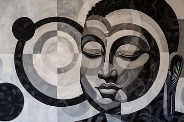 Surrealistisch Boeddha ontwerp met geometrische patronen van Art & Soul Creations