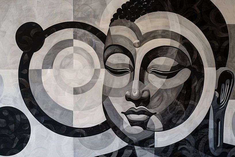 Surrealistisch Boeddha ontwerp met geometrische patronen van Art & Soul Creations