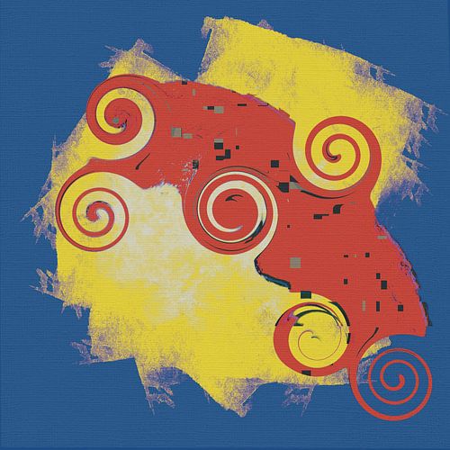 Rote, blaue und gelbe Abzieharbeiten