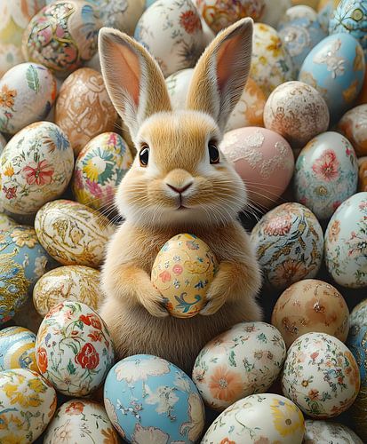 Le grand paysage d'œufs : un lapin qui a du style !