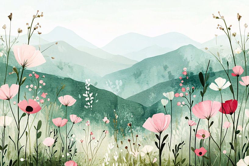 Mountains and flowers in watercolour by Art & Soul Creations