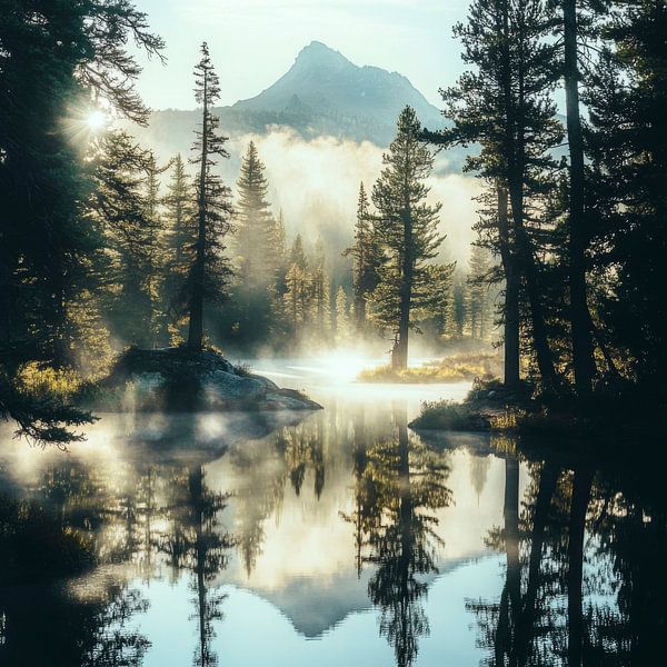 Mountain lake fog by Poster Art Shop