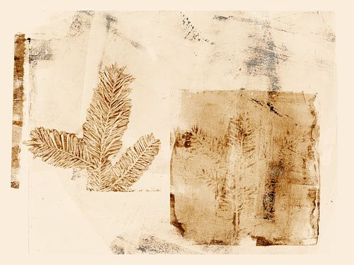 Œuvre d'art botanique abstraite et minimaliste, dans des tons ocre et blanc. Sapin. sur Dina Dankers