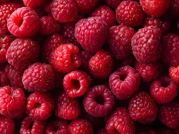 Helderrode frambozen in een verse close-up van drdigitaldesign