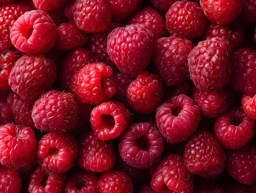 Bright red raspberries in a fresh close-up