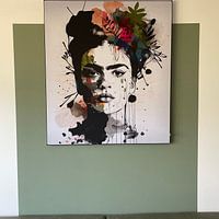 Customer photo: Frida black & white with flower color splash by Bianca ter Riet, on artframe