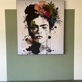 Customer photo: Frida black & white with flower color splash by Bianca ter Riet, on artframe