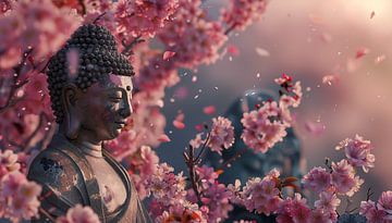 Boeddha in sakura panorama van TheXclusive Art