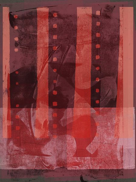 Abstract organic and geometric shapes in wine red, neon red and pink by Abstract Minimalist Art