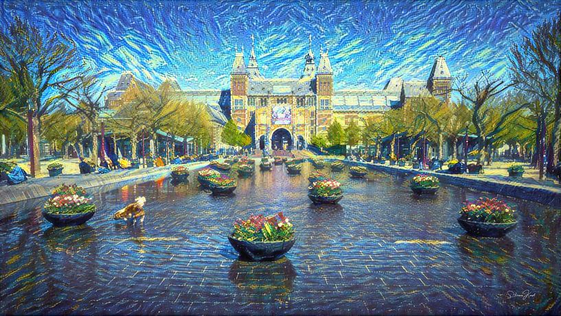 Œuvre d'art de style Amsterdam : Rijksmuseum Amsterdam dans le style de Van Gogh par Slimme Kunst.nl