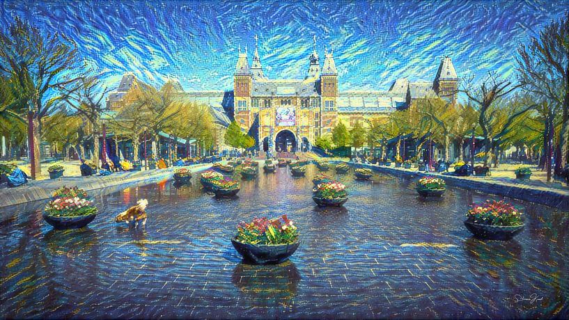 Stijlvol kunstwerk Amsterdam: Rijksmuseum Amsterdam in stijl van Van Gogh van Slimme Kunst.nl