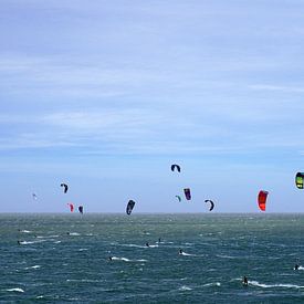 Windsurfers on the North Sea near the Brouwersdam in Zeeland by Rob van Hilten