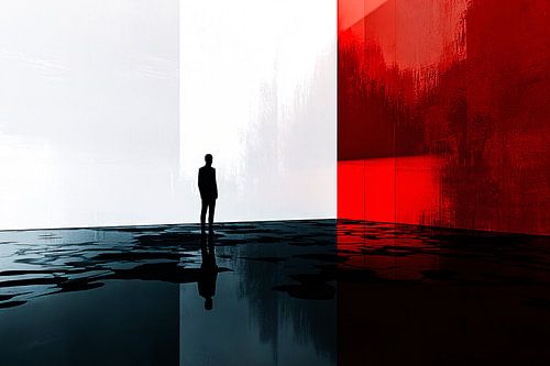 Abstract silhouet in rood-wit