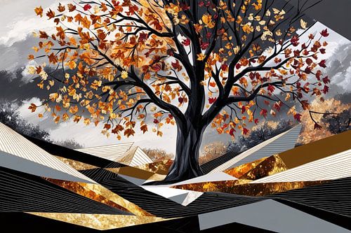 Herfstboom met abstracte vormen