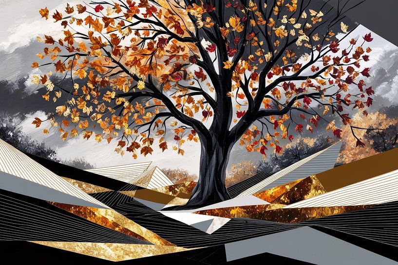 Autumn tree with abstract shapes by Art & Soul Creations
