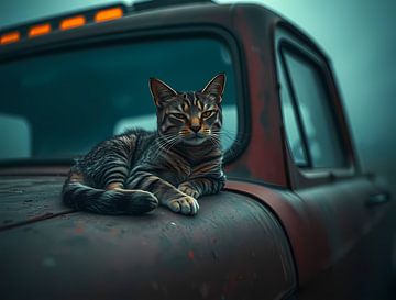 Cat on rusty car