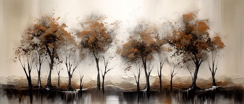 Modern Abstract Painting Brown Autumn Forest