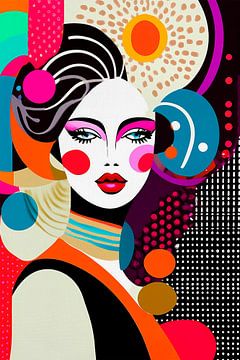 Abstracte collage Kleurrijk Vrouwenportret. Serie PopArt-3 van Studio Pieternel