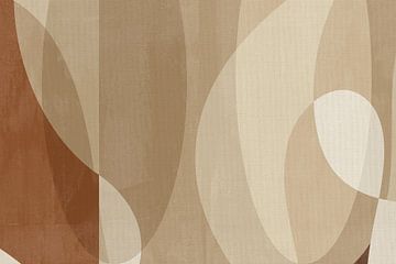 Abstracte organische vormen in zacht beige, bruin op linnen van Abstract Minimalist Art