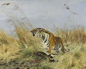 King tiger with slain nile gau antelope, Richard Friese