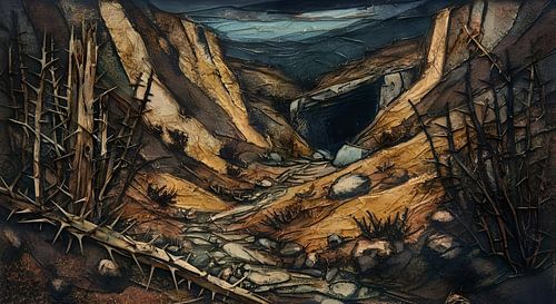 Hidden between rocks, a cave in the mountains