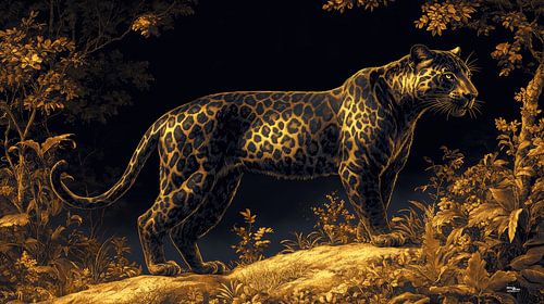gouden panter op een zwarte achtergrond