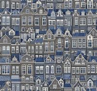 Delfts blauw hollandse huisjes illustratie art.