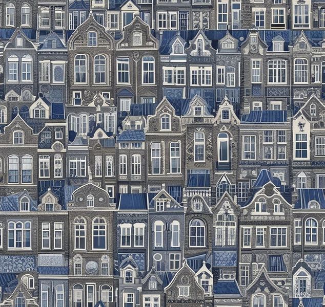 Delft blue houses illustration art. by J.a Dijkstra
