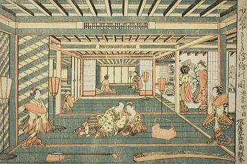 Ishikawa Toyonobu - Perspectief van een grote kamer van Peter Balan