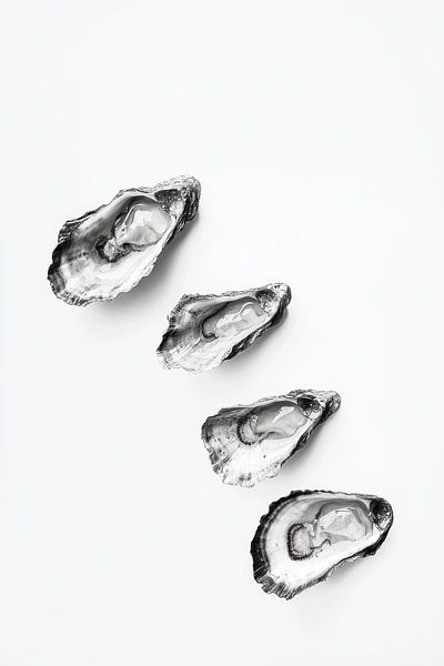 Quatre huîtres en noir et blanc par Franka Poulain