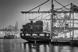 Hamburg, Haven, Elbe, Container van Ingo Boelter