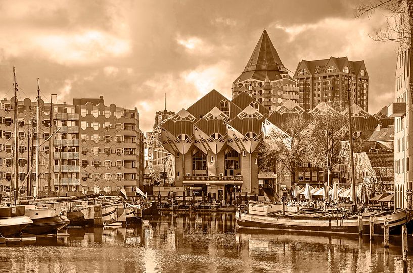 Maisons en cube de Rotterdam - monochrome par Frans Blok