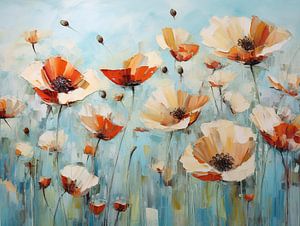 Mohnblumen rot auf aquablau