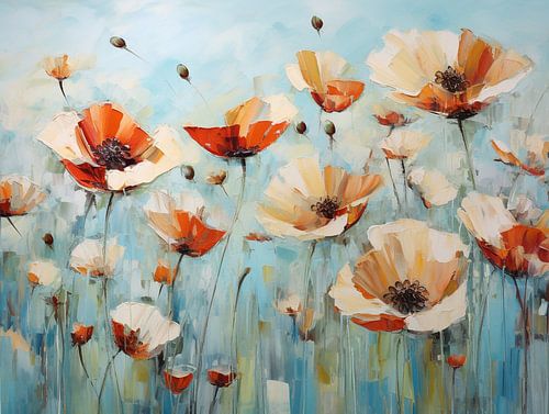 Mohnblumen rot auf aquablau