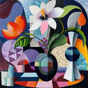 Abstraktes buntes Blumenstillleben - Moderne Wanddekoration