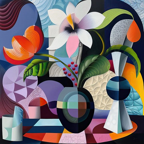 Abstract colourful flower still life - Modern Wall Decoration by Vlindertuin-Art