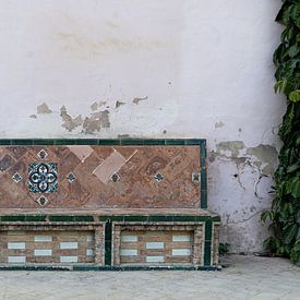 Still life quiet Spanish bench by Michelle Jansen Photography