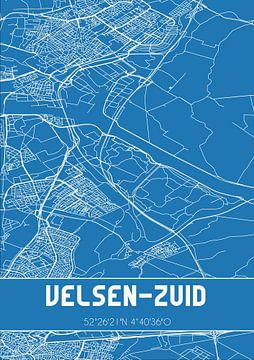 Blauwdruk | Landkaart | Velsen-Zuid (Noord-Holland) van MijnStadsPoster