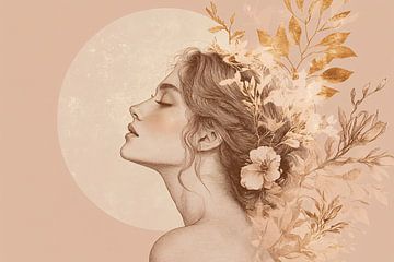 Vrouw met bloemen en bladgoud van Imperial Art House