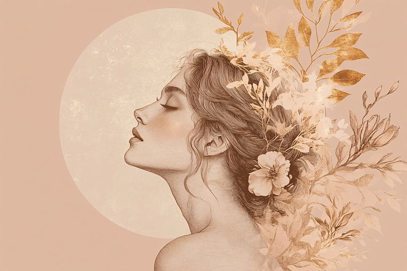 Woman with flowers and gold leaf by Imperial Art House