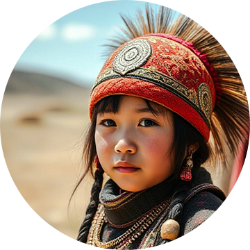 een portret meisje inheems mongolië klederdracht.