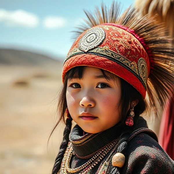 een portret meisje inheems mongolië klederdracht. van J.a Dijkstra
