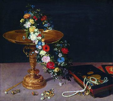 Stilleven met bloemenkrans en schaal, Jan Brueghel