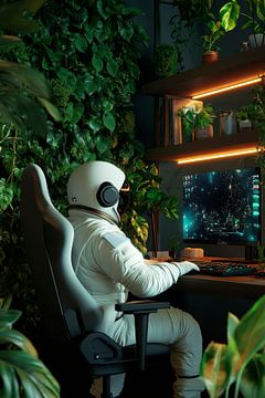 Astronaut in de digitale jungle van Poster Art Shop
