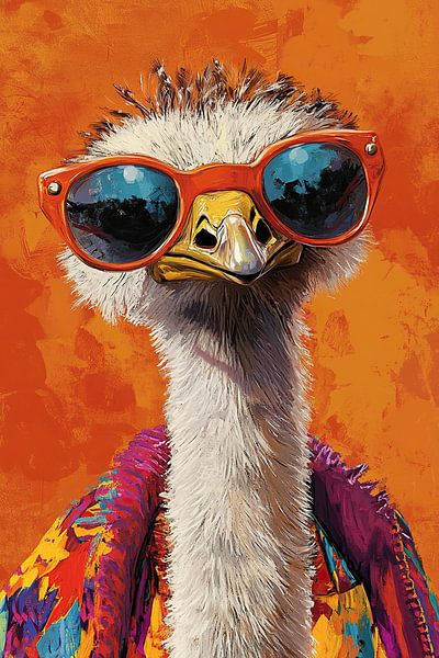 Autruche - Autruche colorée avec lunettes de soleil par OMG Art