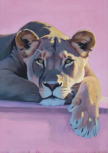 Lioness on purple surface