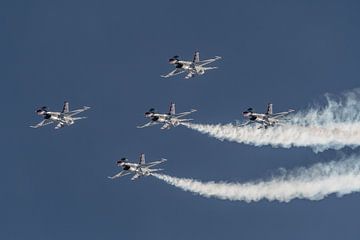 Die Thunderbirds der U.S. Air Force in einer wunderschönen Formation von 5 Flugzeugen während der Av von Jaap van den Berg