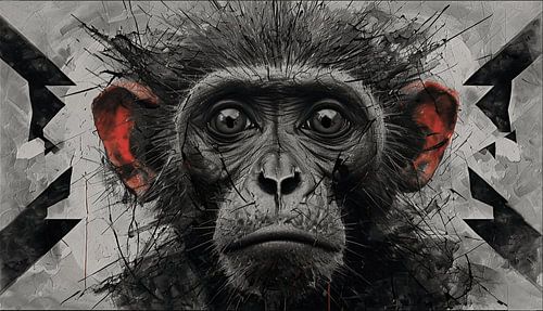 KARU Primal Echo – Affe-Porträt – Abstrakte Wandkunst