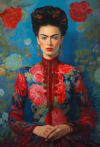 Frida in New York Realistische Schoonheid met Florale Motieven