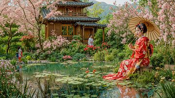 Art japonais Geisha dans un jardin sur Egon Zitter
